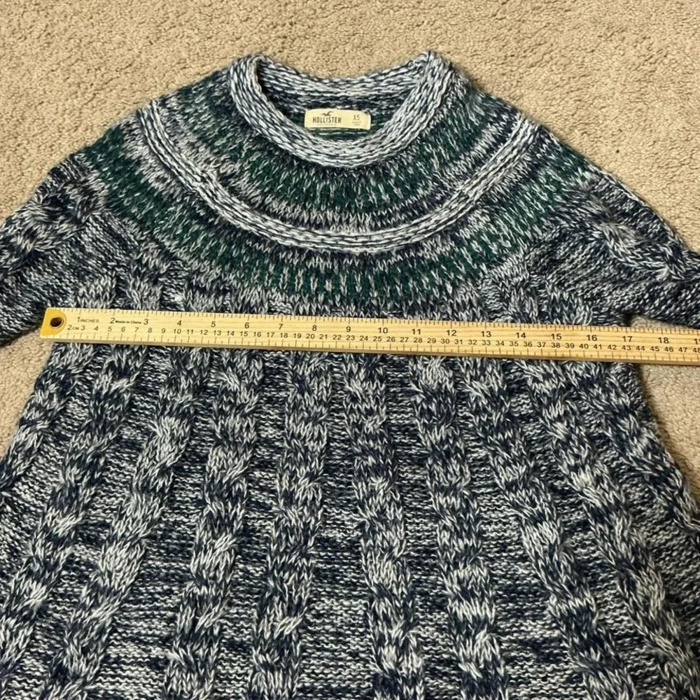 Hollister Marled Cable Knit Mock Neck Sweater‎ Womens XS Blue Green Metallic